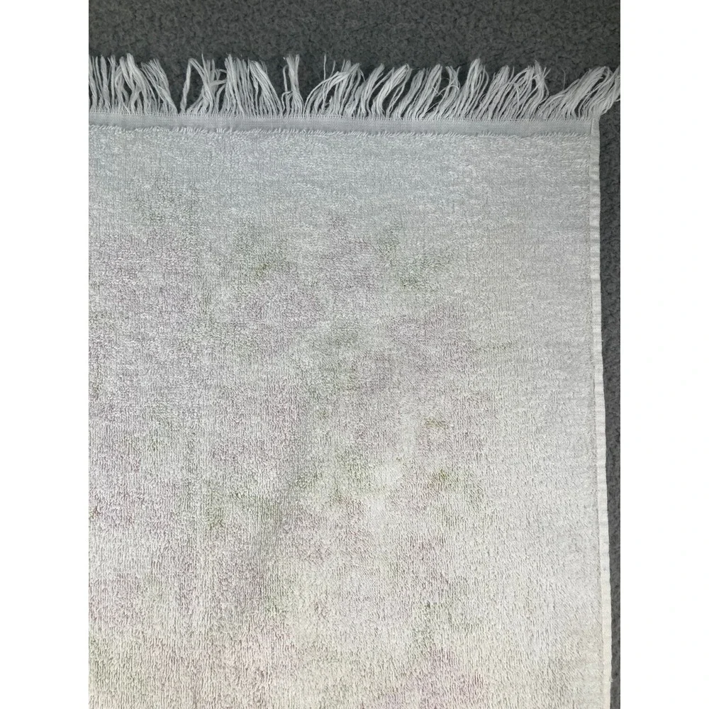 Vintage Cannon Bath‎ Towel White Purple Yellow Floral Fringed 38x21 Inches